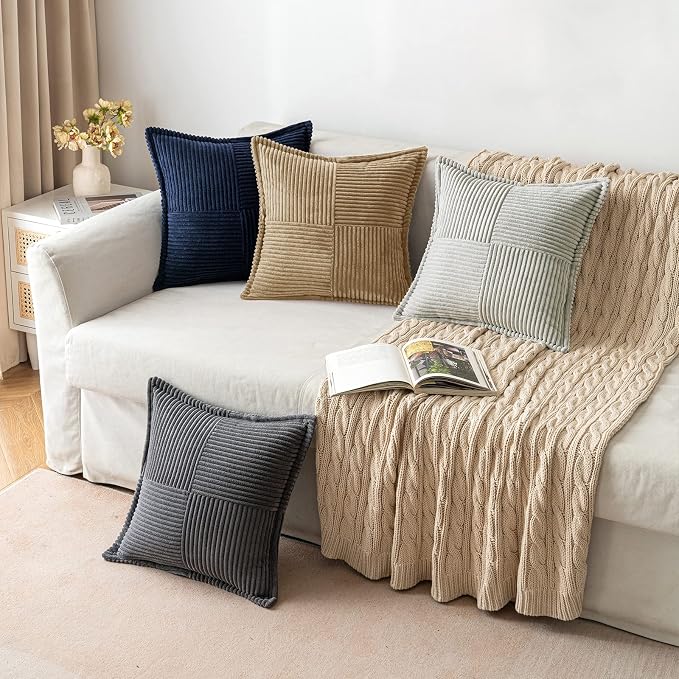 MIULEE Khaki Corduroy Decorative Euro Sham Pillow Covers 24x24 Inch - Image 4