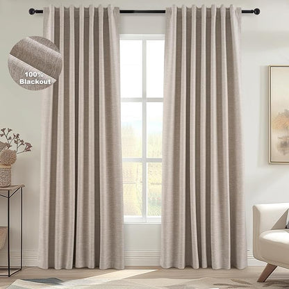 Topfinel Boho Farmhouse Black Out Linen Curtains 84 Inch Length 2 Panels Set by Topfinel