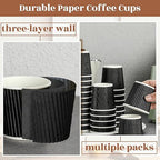 Yaomiao 200 Pcs 4 oz Disposable Espresso Coffee Cups Ripple Corrugated Paper Insulated Hot Cups for Party Cold Drinks Hot Beverage Tea(Black)
