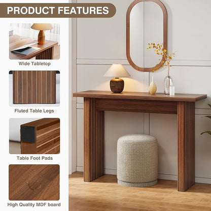 AVZEAR Mid Century Narrow Entryway Console Table, 43.3" Fluted Wood Couch Table - Image 4