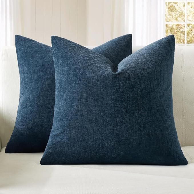 MIULEE Dark Blue Chenille Couch Throw Pillow Covers, 20x20 | Set of 2, Soft by MIULEE