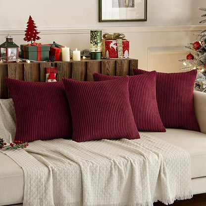 MIULEE Soft Corduroy Decorative Throw Pillow Covers Burgundy 18x18 | Set of 4 - Image 2