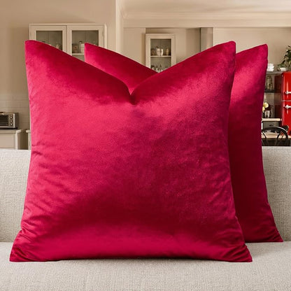 GIGIZAZA Red Velvet Pillow Covers 16x16 Decorative Pillows Pack of 2 | Throw by GIGIZAZAFocusingonhomedecoration