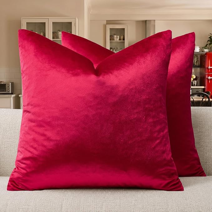 GIGIZAZA Red Velvet Pillow Covers 18x18 Decorative Pillows Pack of 2 | Throw by GIGIZAZAFocusingonhomedecoration