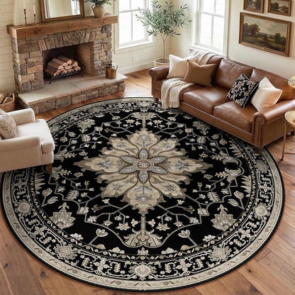 RELEANY Washable Area Rug, Round 8ft, Water Repellent, Pet Friendly, Vintage by RELEANY