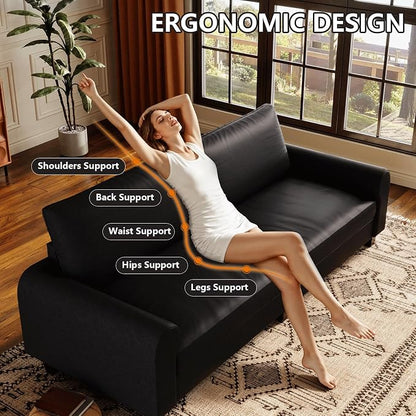 EASE MOOSE 88.5" Large Seat Faux Leather Loveseat Sofa, Waterproof and - Image 6