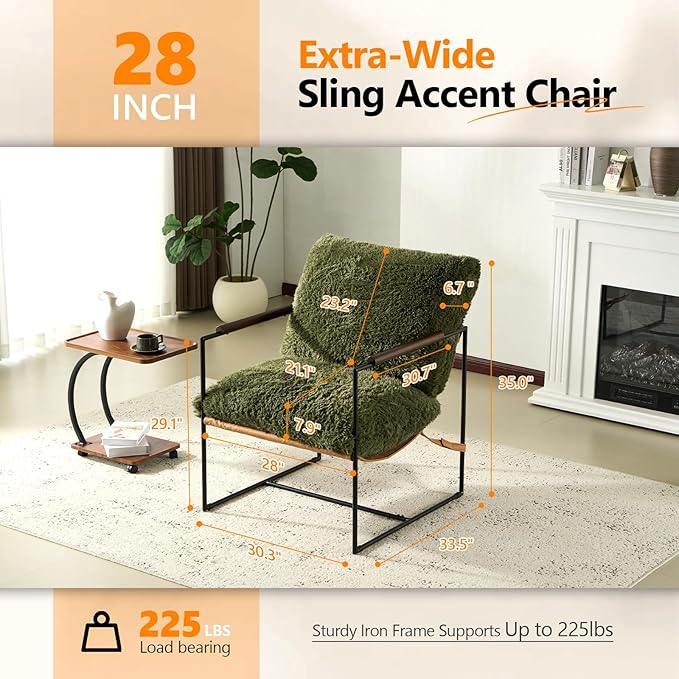 VINGLI 28" Wide Plush Upholstery Sling Modern Accent Chair - Image 2