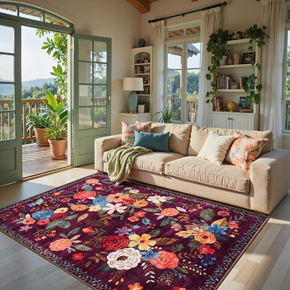 Purple Area Rug 5x7 for Living Room Bedroom | Ultra-Thin;Boho Style Low by WelcometoBabovid