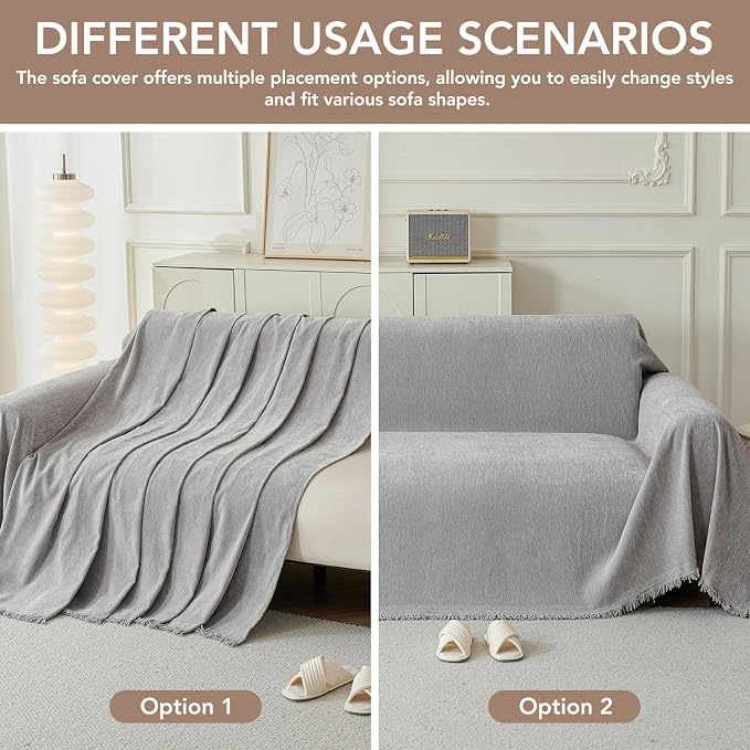 Couch Cover for Dogs, Boho Sofa Covers for 2 Cushion Couch, Chenille Sofa - Image 6