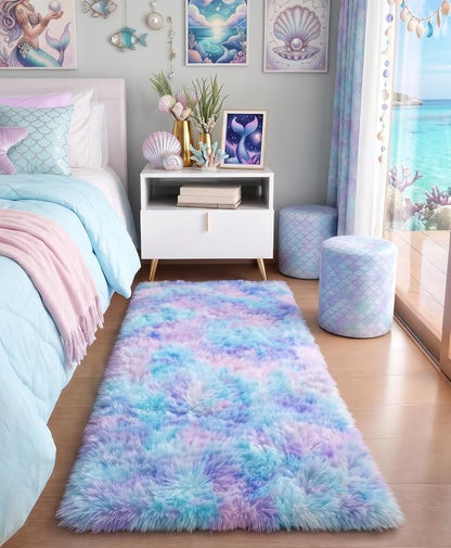 Adorable Rainbow Rugs for Bedroom Girls 2x4 Ft, Soft Purple Shag Tent Rugs | by PAGISOFE