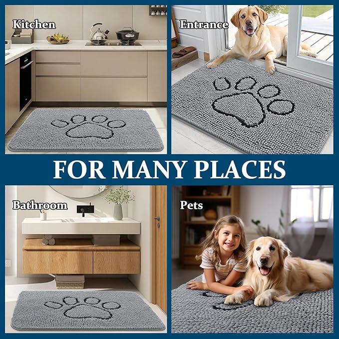 OLANLY Dog Door Mat for Muddy Paws 40x32, Paw Print Design Chenille Mud Mat | - Image 8