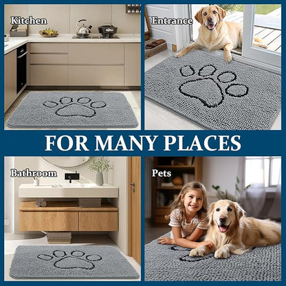 OLANLY Dog Door Mat for Muddy Paws 47x32, Paw Print Design Chenille Mud Mat | - Image 8