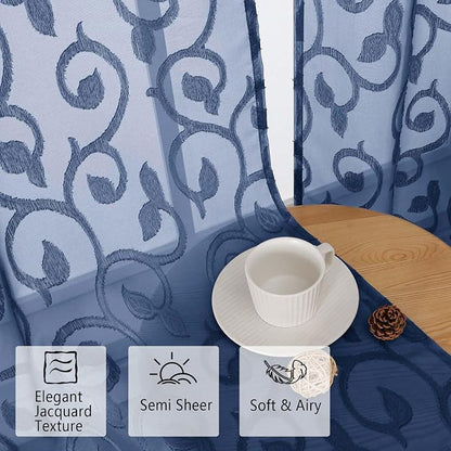 Furman Cafe Curtains 30 Inch Length 2 Panels Set, Elegant Geometric Jacquard - Image 2