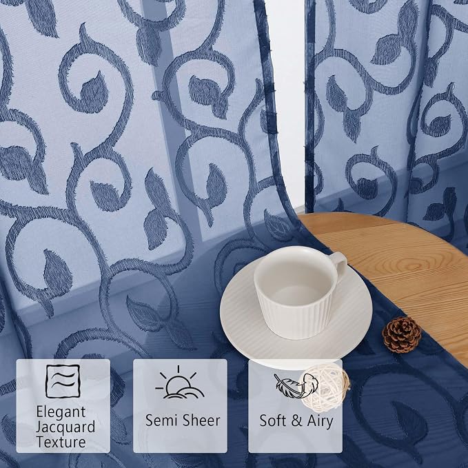 Furman Cafe Curtains 24 Inch Length 2 Panels Set, Elegant Geometric Jacquard - Image 2