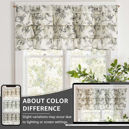 jinchan Ruffled Valance Curtain Linen Floral Kitchen Valance 18 Inch Shabby - Image 8