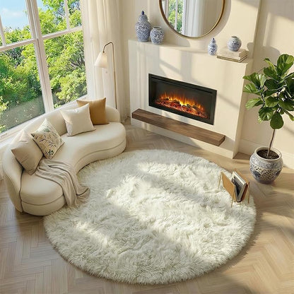 Amdrebio Ivory Cream White Round Area Rug 5Ft - Image 7