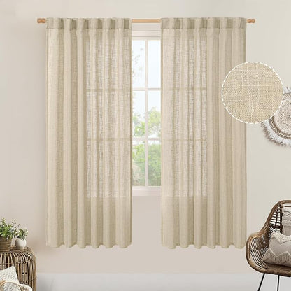Light Filtering Linen Curtains 68 inches Long by LAMIT