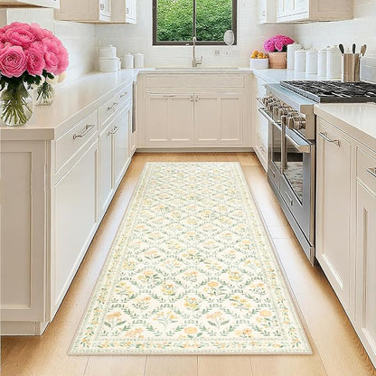 PLHXFR 2x5 Washable Runner Rug：Floral Indoor Kitchen Carpet Beige Multi | by PLHXFRSoftAreaRugs