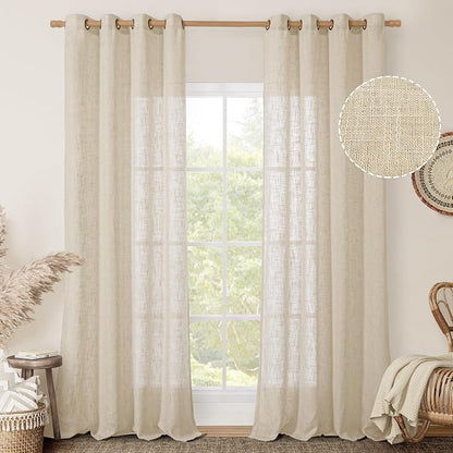 Sheer Linen Curtains 90 inch for Living Room, Bronze Grommet Soft Thick Light - Image 2