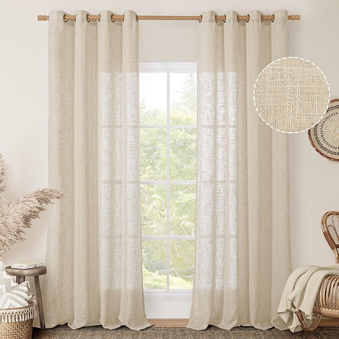 Linen Sheer Curtains 96 Inches Long 2 Panels Set, Light Filtering Vertical - Image 2