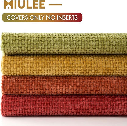 MIULEE Soft Decorative Chenille Fall Pillow Covers Rust Yellow Green 18x18 | - Image 6