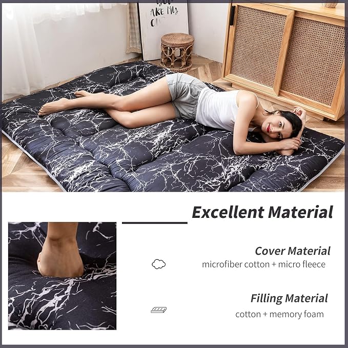 MAXYOYO Black Marble Printed Japanese Futon Floor Mattress, Thicken Sleeping - Image 4