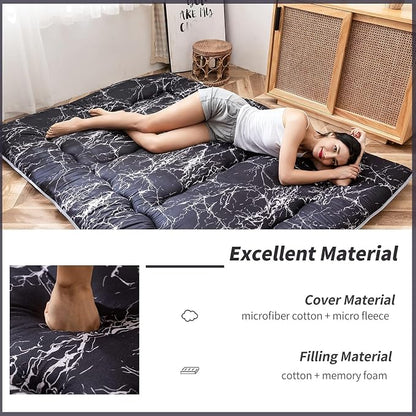 MAXYOYO Black Marble Printed Japanese Futon, Thicken Sleeping Pad Roll Up - Image 3
