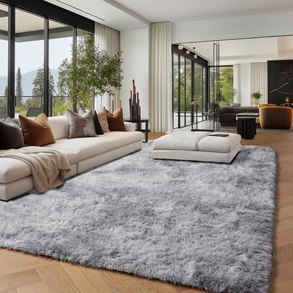Light Grey Shaggy Abstract Area Rug 6x9 Feet, Plush Fluffy Rugs - Image 8