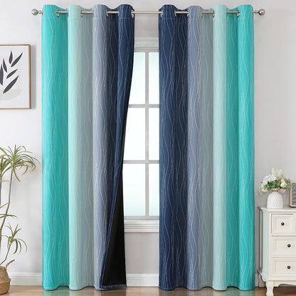 Navy Blue and Teal Gradient Blackout Curtains - Image 2