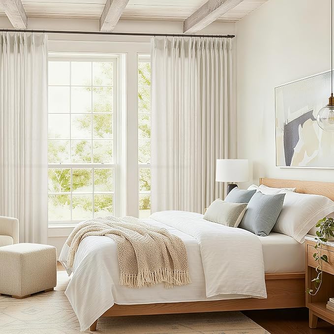 Extra Wide Pinch Pleated 96 Inch Long Linen Curtains 100 Inches Wide | Light - Image 8