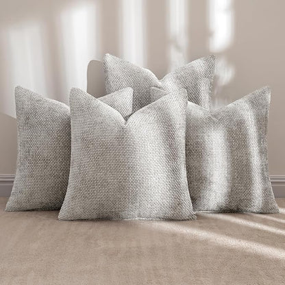 MIULEE Soft Decorative Chenille Pillow Covers Light Gray 18x18 Pack of 4 | - Image 2