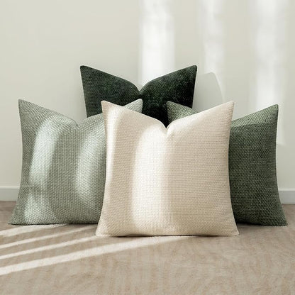 MIULEE Soft Decorative Chenille Euro Pillow Covers Green 22x22 Pack of 4 | - Image 3