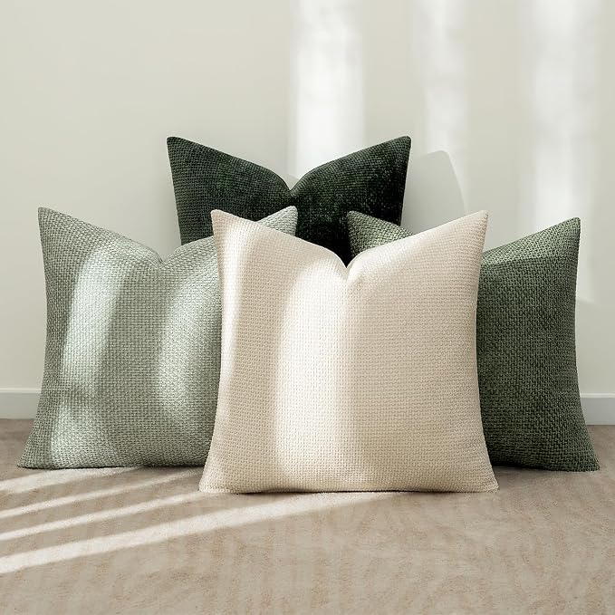 MIULEE Soft Decorative Chenille Pillow Covers Green 16x16 Pack of 4 | Nordic - Image 3