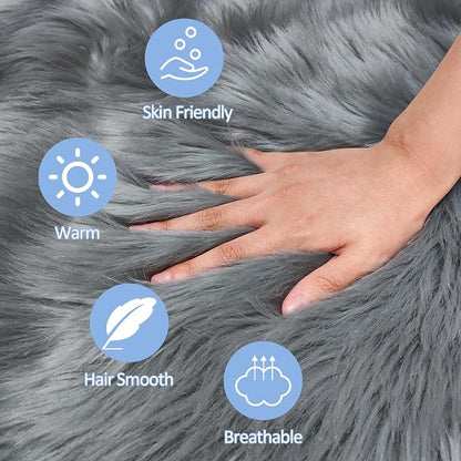Grey Round Rugs for Bedroom, Fluffy Circle Rug 2 2 Feet for Kids Room, Furry - Image 5