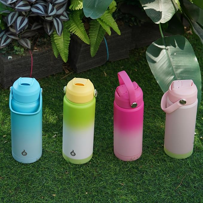 BJPKPK Insulated Water Bottle with Straw Lid, 12oz Thermos Water Bottles with Soft Nozzle, Flex Handle & Non-slip Boot, BPA Free Leak Proof Stainless Steel Metal Thermos, Tumblers, Cups,Cherry