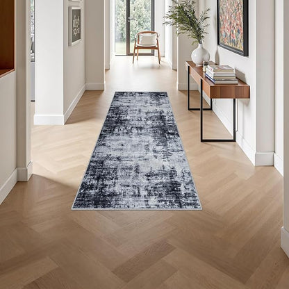 2x5 Washable Runner Rug：Modern Abstract Soft Carpet Dark Black | - Image 4
