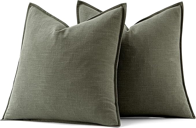 MIULEE Decorative Linen Pillow Covers 20x20 Inch Olive Green | Boho Farmhouse​ - Image 7