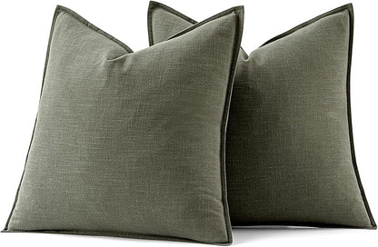 MIULEE Decorative Linen Pillow Covers 20x20 Inch Olive Green | Boho Farmhouse​ - Image 7