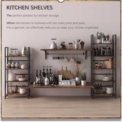 4NM No Assembly Folding Bookshelf Storage Shelves 4 Tiers Vintage Bookcase - Image 6
