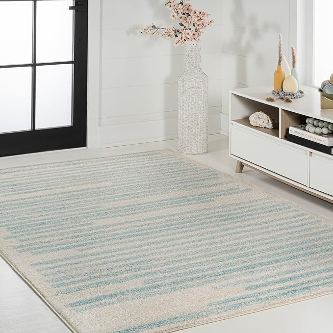 JONATHAN Y Khalil Modern Berber Stripe Cream/Turquoise Indoor Area Rug - Image 5