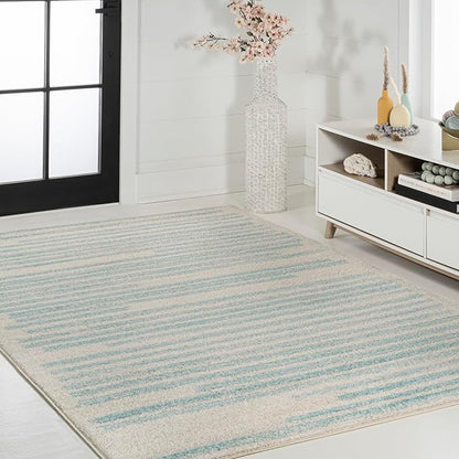 JONATHAN Y Khalil Modern Berber Stripe Cream/Turquoise Indoor Area Rug - Image 5