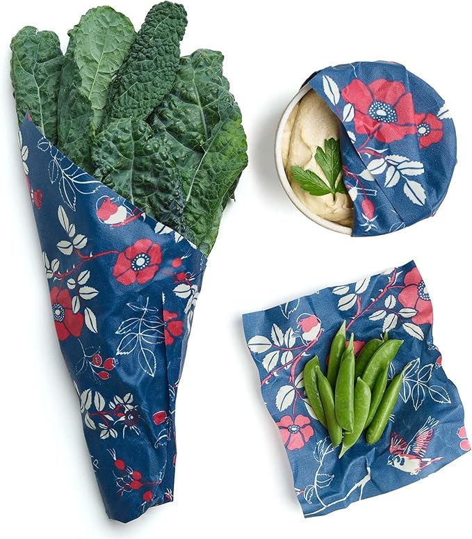 Bee's Wrap Beeswax Wraps for Food - Made in USA Reusable & Organic Food Wraps, Sandwich Wrap & Bowl Covers - Eco-Friendly Alternative to Aluminum Foil & Plastic Wrap, Botanical 3 Pack (S, M, L)