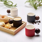 Ceramic Mini Espresso Cups Demitasse Cups with Round Wooden Handle Vertical Stripes Tea Cups (white, 4pcs)