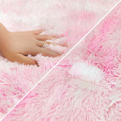 Tie-Dye Pink Soft Shaggy Fluffy Rug - Image 6