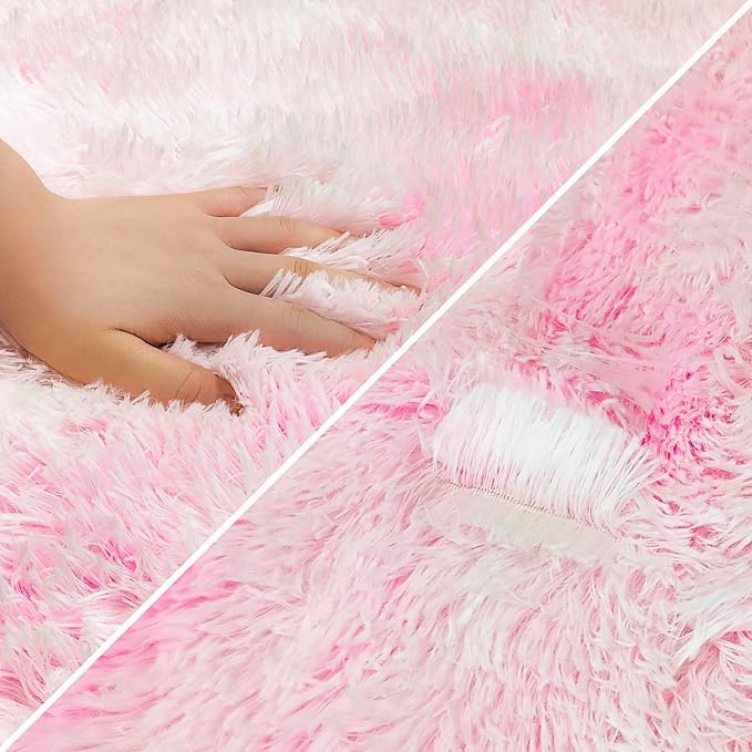 Small Area Rug for Bedroom 2x3ft Mini Tie-Dye Pink Fluffy Rug Mat Bedside Throw - Image 6