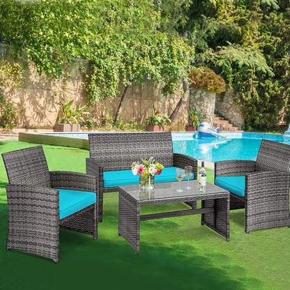 Tangkula 4 PCS Wicker Patio Conversation Set, Outdoor Rattan Sofas - Image 2