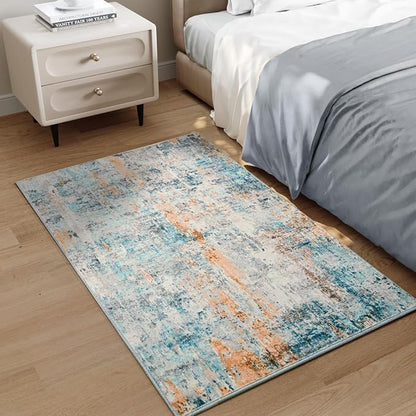 Entrance Rugs Indoor 2x3 Blue Entry Rug Washable Abstract Small Area Rug - Image 5