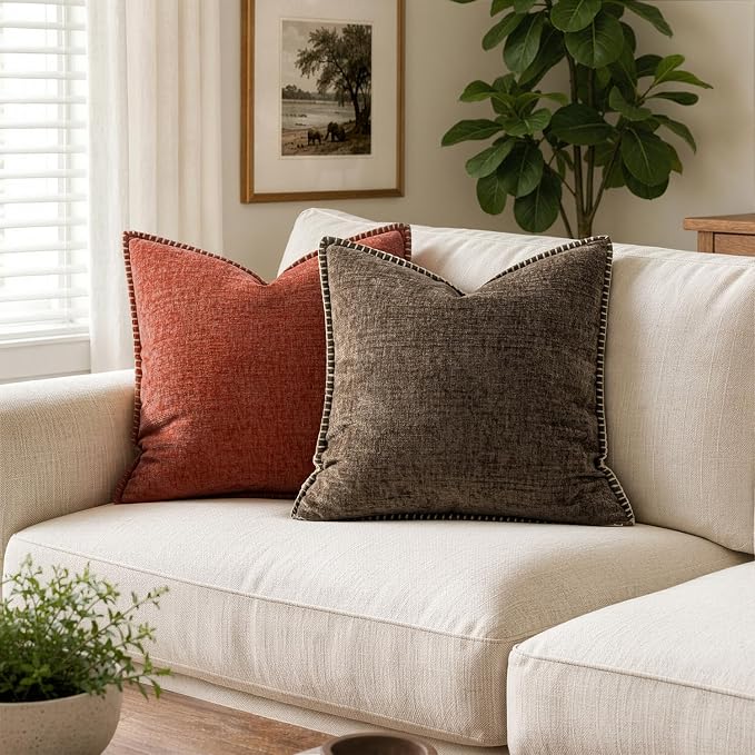 MIULEE Decorative Euro Sham Pillow Covers 24x24 Inch Brown 2 Pack | Farmhouse - Image 4
