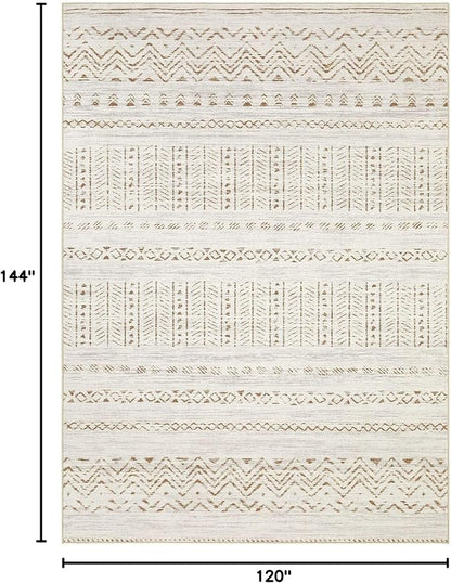 cotiled 10x12 Area Rugs Washable Boho Living Room Rug Brown/Cream | Stain - Image 2