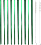 10 Pcs Stainless Steel Straws, Reusable Drinking Straws, Straight Metal Straw Sets with 2 Pcs Cleaning Brushes (10.5 Inch, Green)